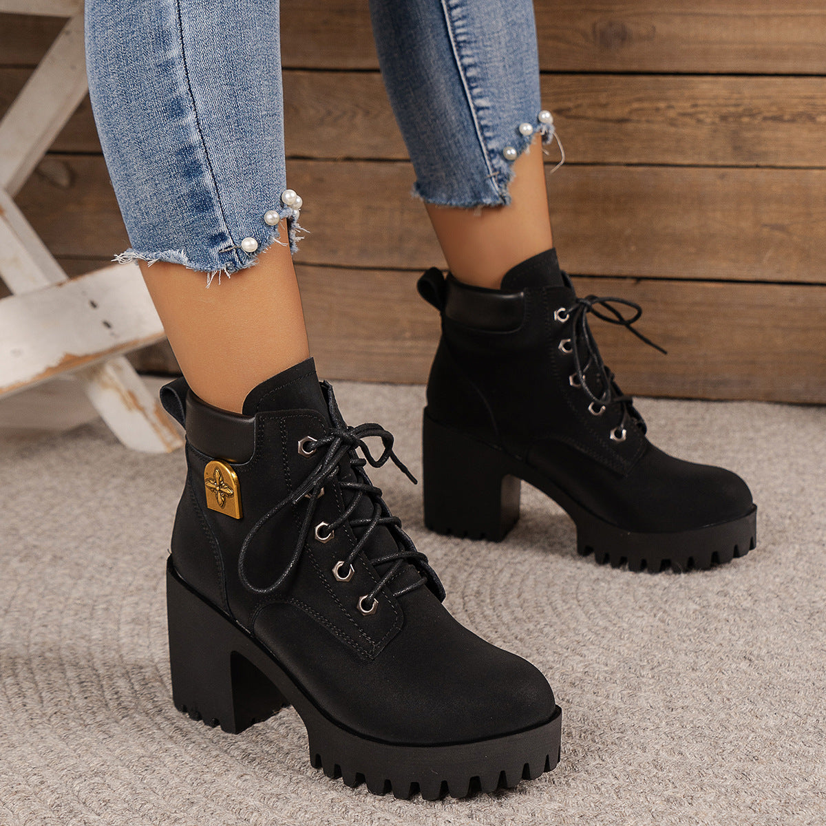 Women's Block Heel Round Toe Ankle Boots