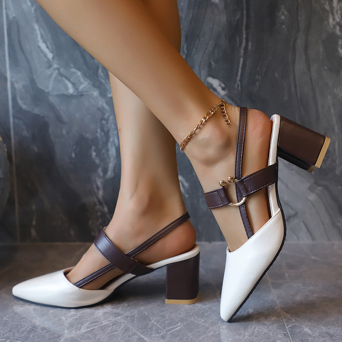 Pointed-Toe Single-Ankle-Strap Roman Heels