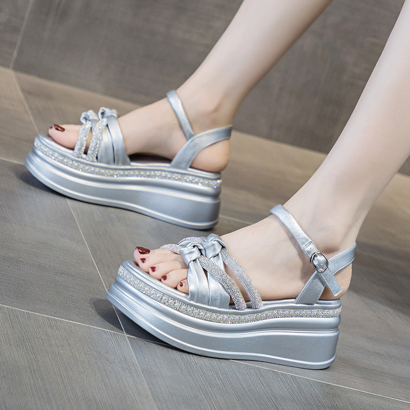 Women's Soft-Sole Rhinestone Heightening Roman Sandals