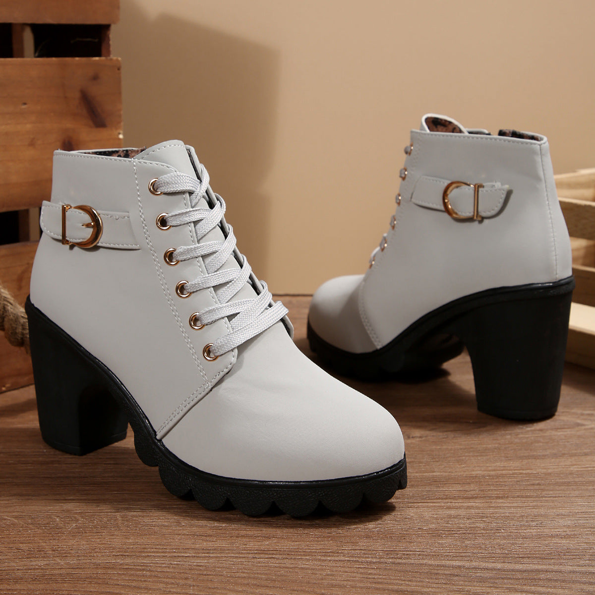 Women's Lace-Up Chunky Heel Ankle Boots