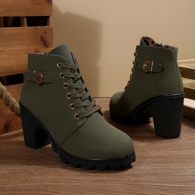 Women's Lace-Up Chunky Heel Ankle Boots