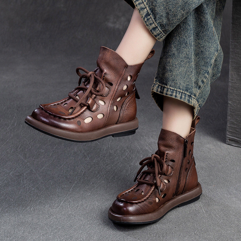 Women's Vintage Cutout Soft Cowhide Ankle Boots