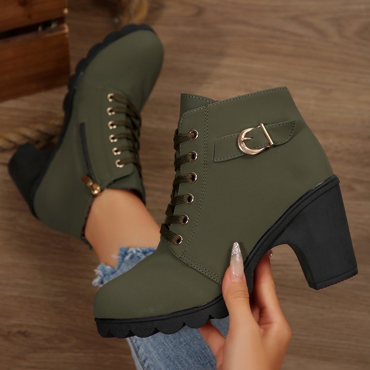 Women's Lace-Up Chunky Heel Ankle Boots