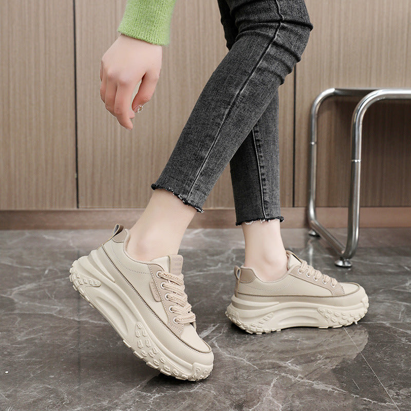 Women's Autumn Thick-soled Leather Sneakers