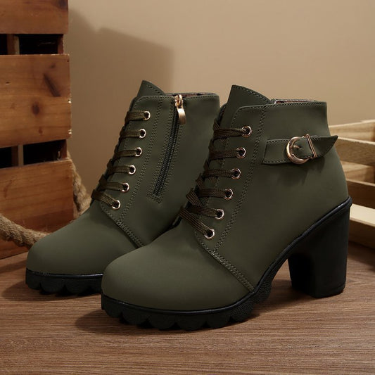 Women's Lace-Up Chunky Heel Ankle Boots