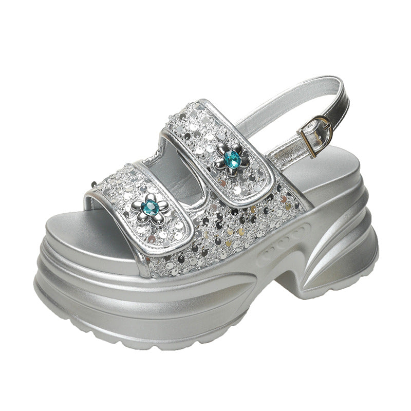 Women's Platform Lightweight Sandals with Sequined Rhinestones