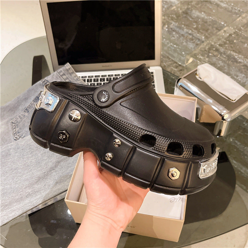 OwenGrid Unisex Non-Slip Platform Metal Rivet Decoration Sandals