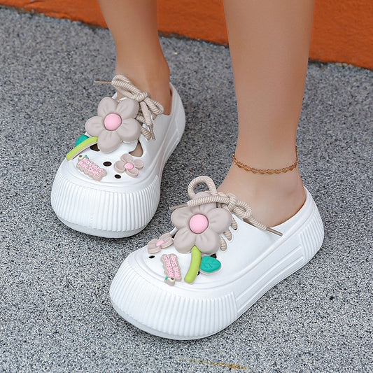 OwenGrid Women's Flower Embellished Platform Slip-On Sandals