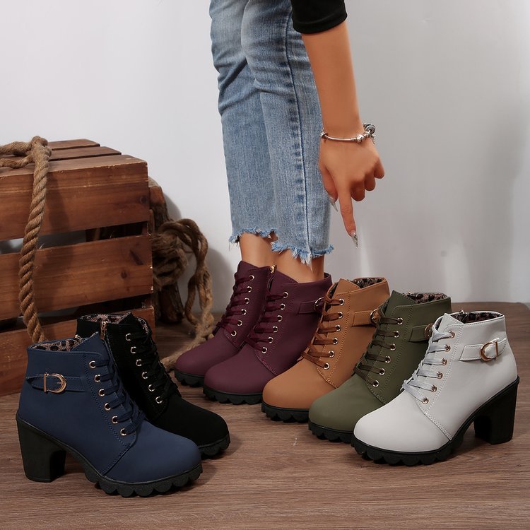 Women's Lace-Up Chunky Heel Ankle Boots
