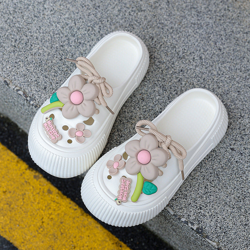 OwenGrid Women's Flower Embellished Platform Slip-On Sandals