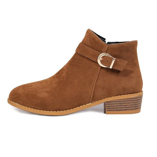 Women's Metal Buckle Suede Ankle Boots