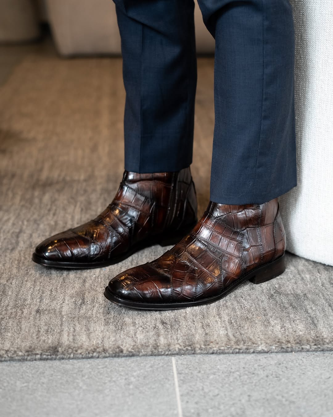 Italian Handmade Side Zipper Crocodile Leather Boots
