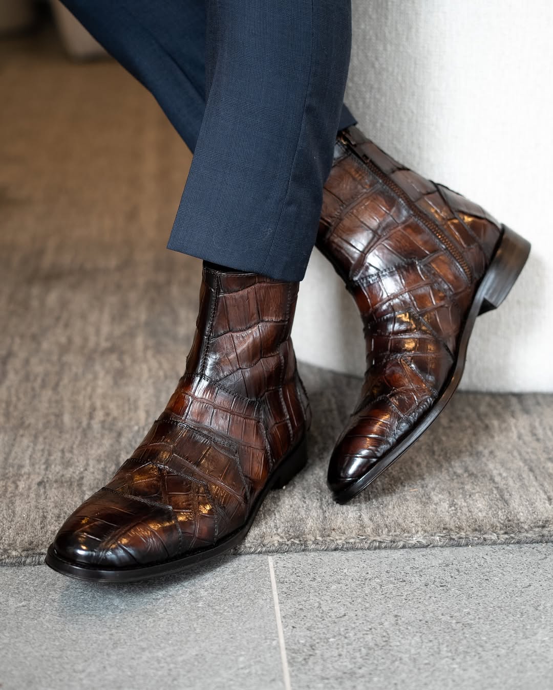 Italian Handmade Side Zipper Crocodile Leather Boots