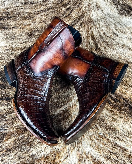 Italian Handmade Alligator Leather Medium-tube Zipper Boots