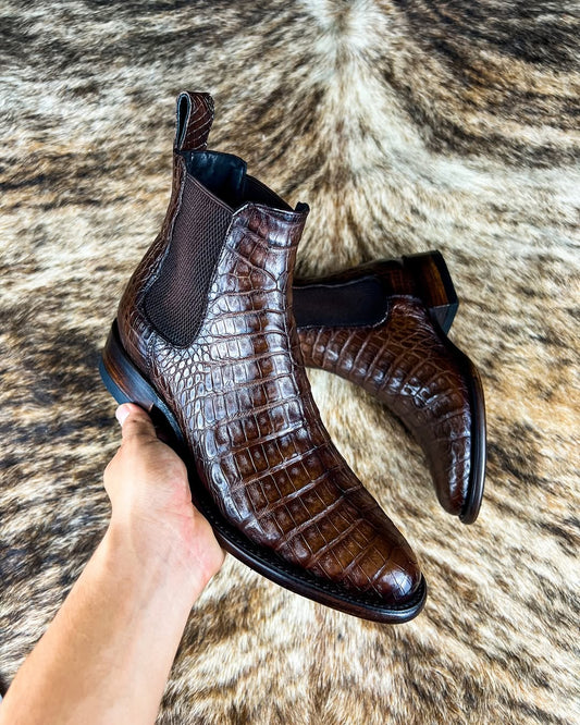 Italian Handmade Crocodile Leather Ankle Boots