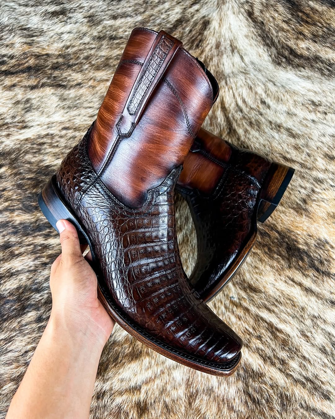Italian Handmade Alligator Leather Medium-tube Zipper Boots