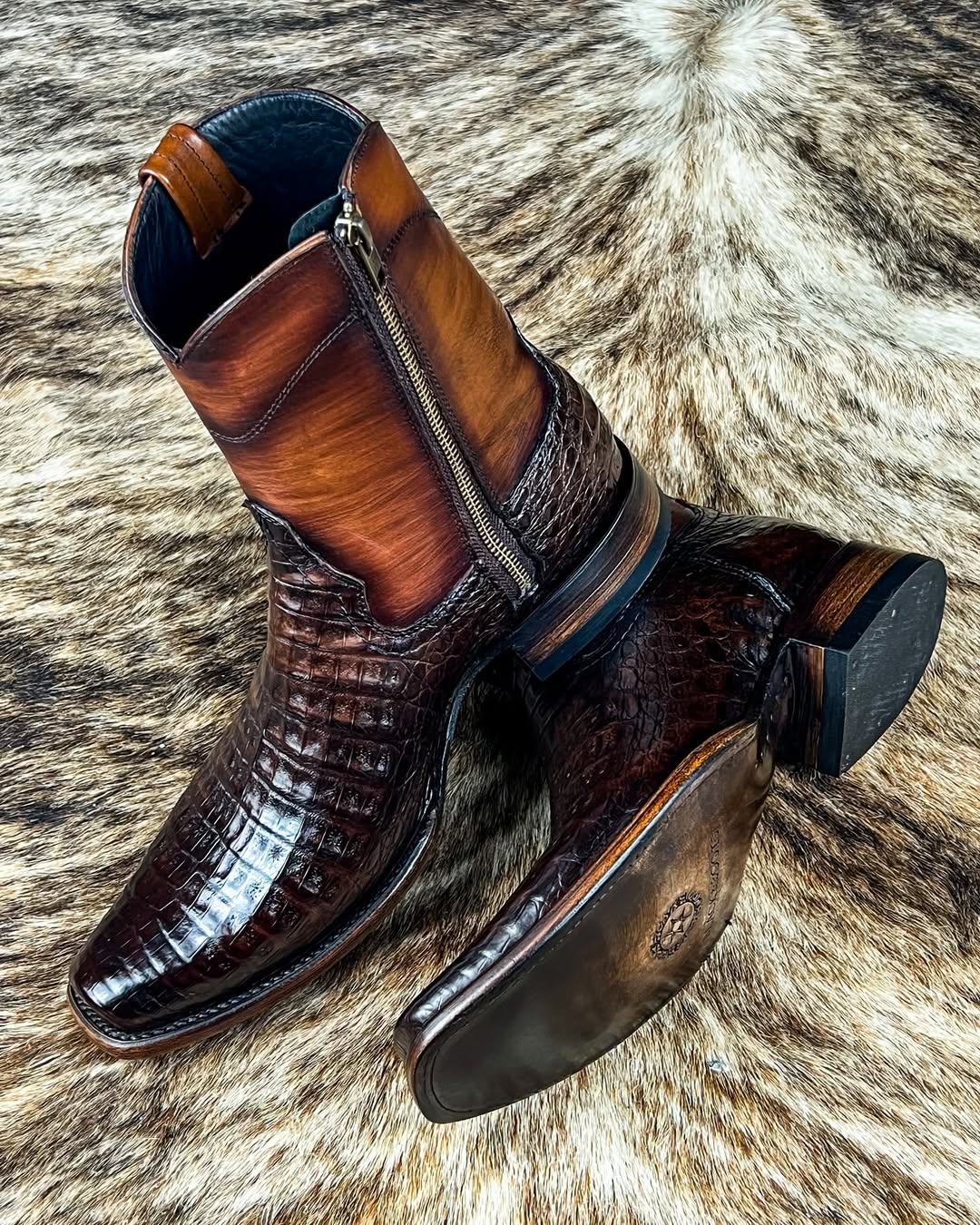 Italian Handmade Alligator Leather Medium-tube Zipper Boots