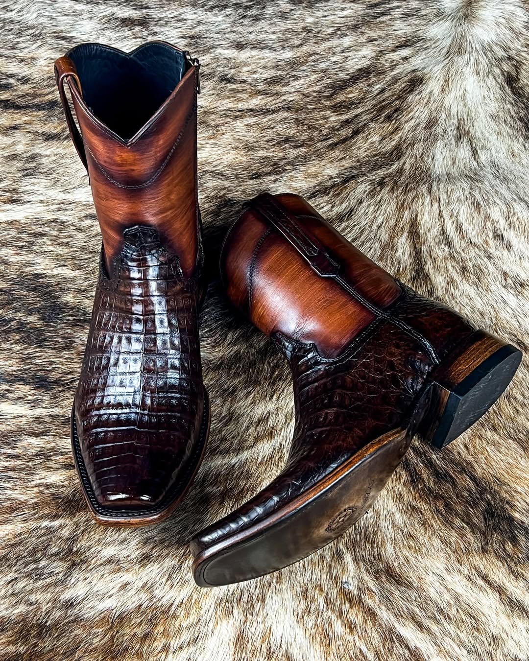 Italian Handmade Alligator Leather Medium-tube Zipper Boots