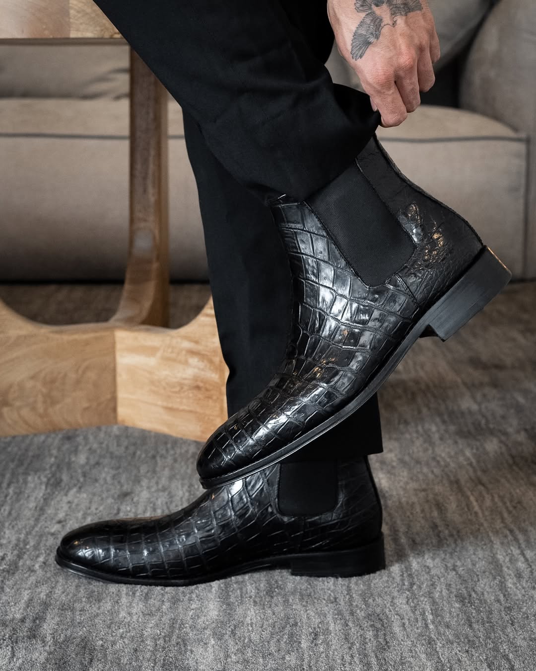 Italian Handmade Side Zipper Crocodile Leather Boots
