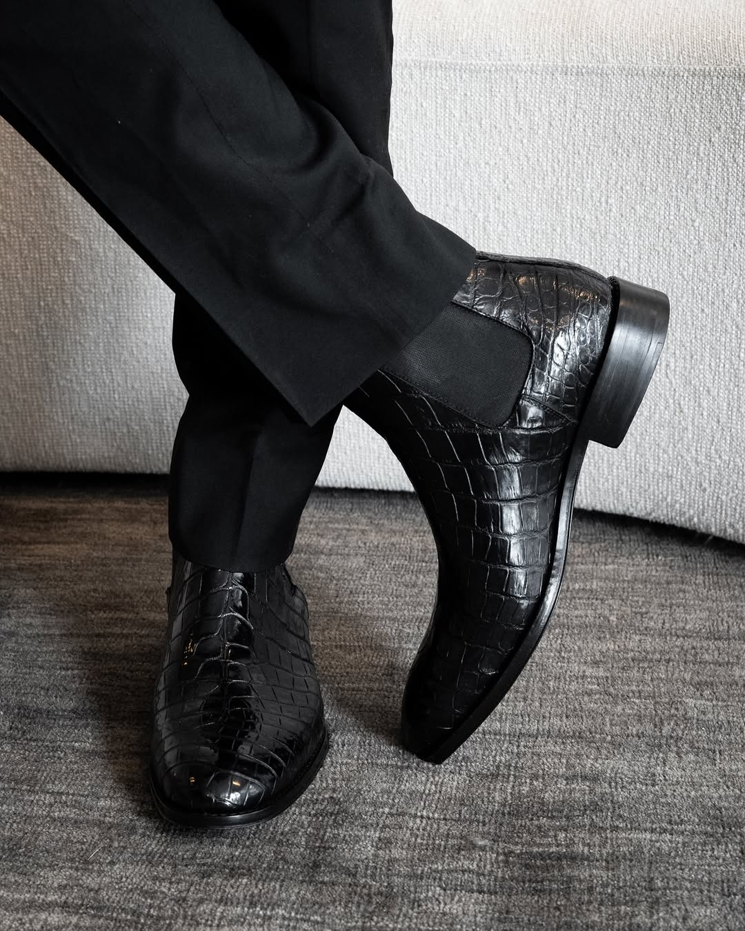 Italian Handmade Side Zipper Crocodile Leather Boots