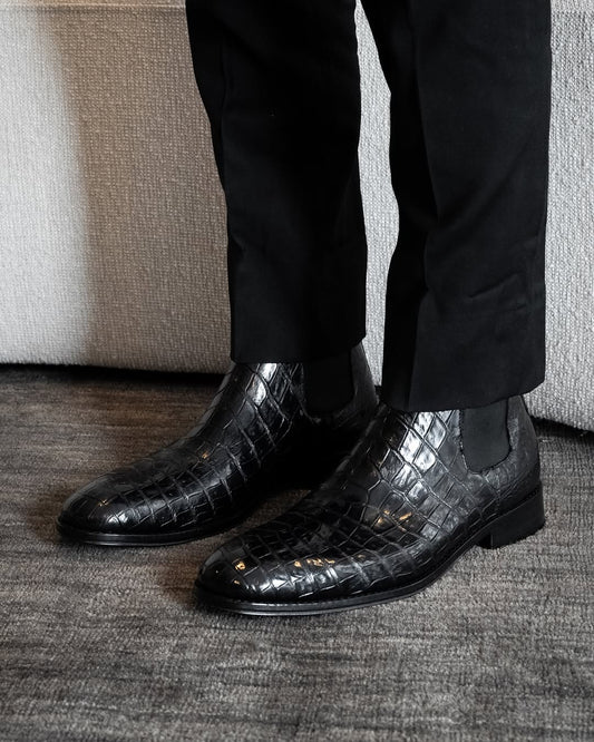 Italian Handmade Side Zipper Crocodile Leather Boots
