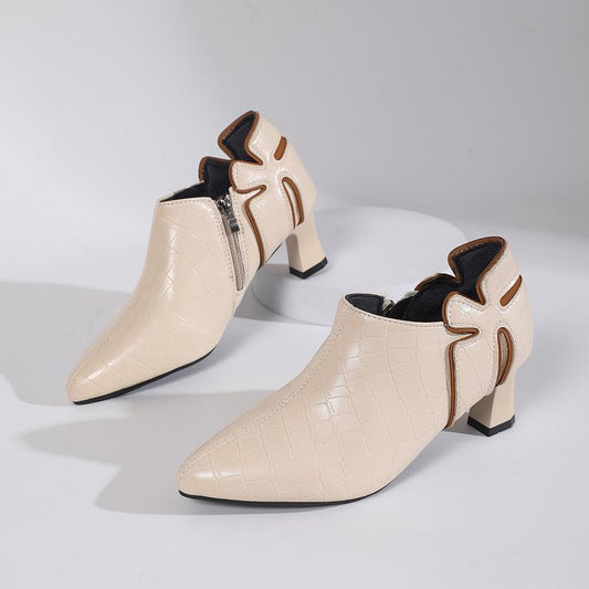 Women's Soft Leather Pointed Toe Ankle High Heels
