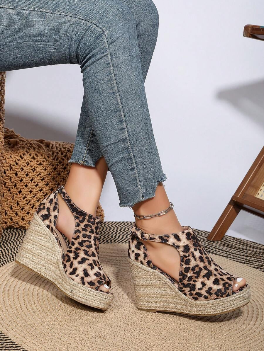 Velvet Fashion Button Closure Slip-On Wedge Sandals