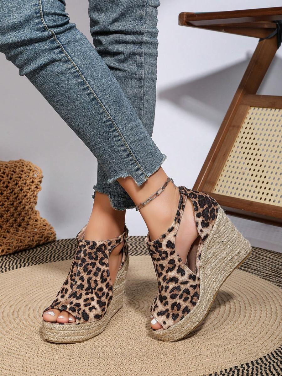 Velvet Fashion Button Closure Slip-On Wedge Sandals