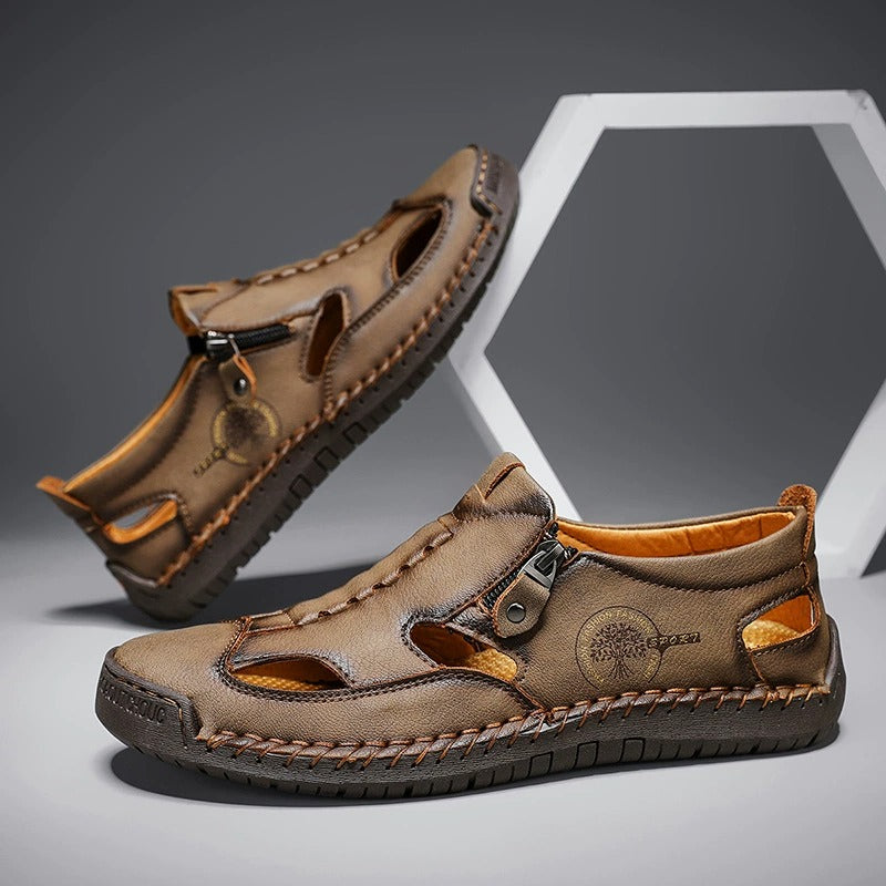 Men's Outdoor Leather Side zipper Closed Toe Beach Shoes