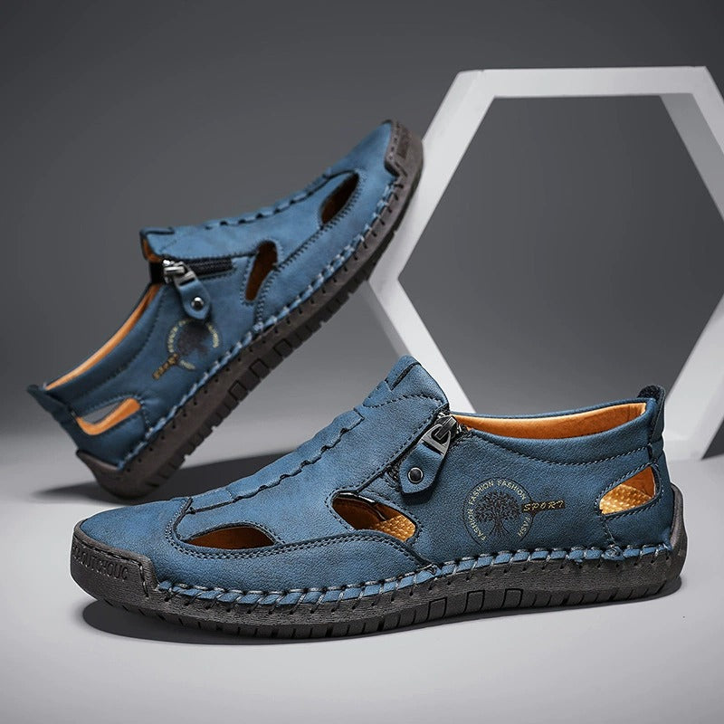 Men's Outdoor Leather Side zipper Closed Toe Beach Shoes