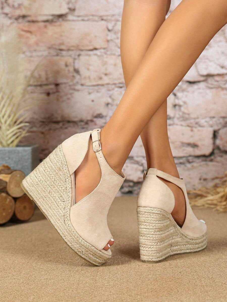 Velvet Fashion Button Closure Slip-On Wedge Sandals
