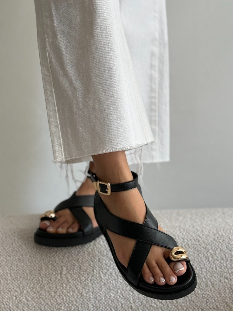 Women's Cowhide Flat Adjustable Sandals
