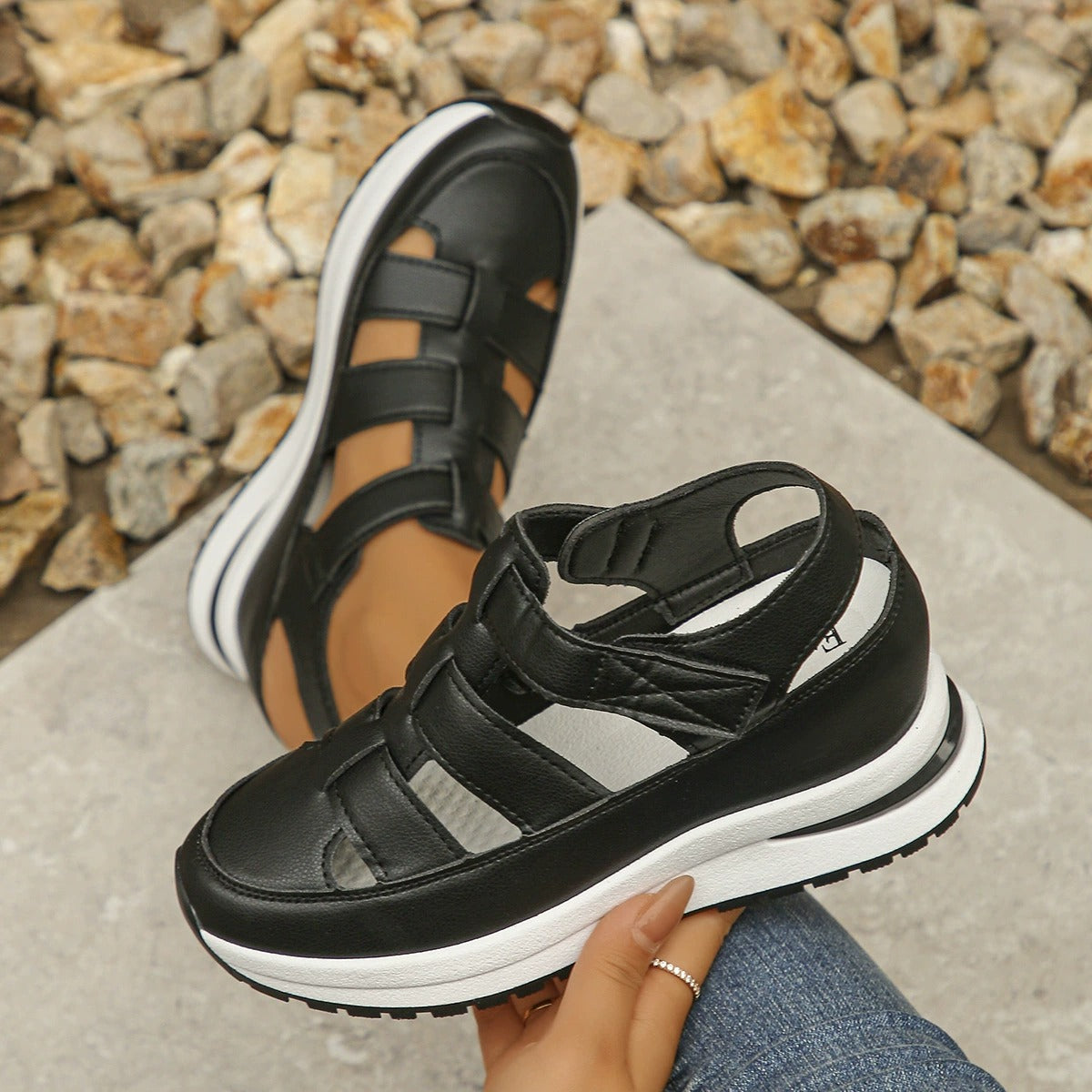 OwenGrid Women's Hollow Leather Breathable Wedge Sandals