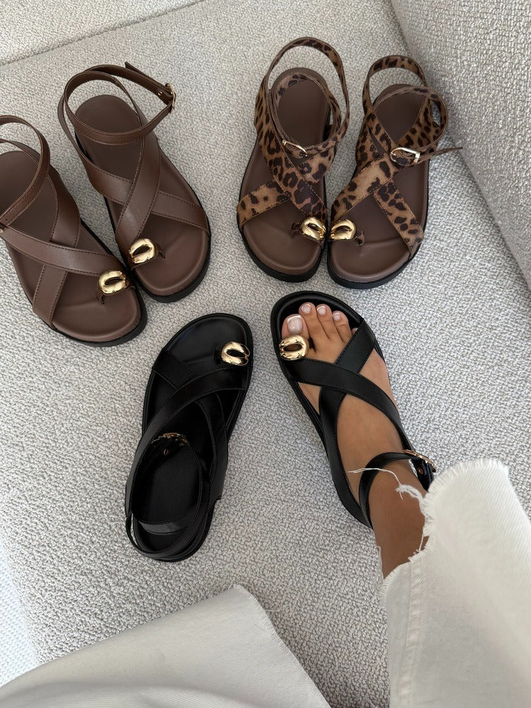 Women's Cowhide Flat Adjustable Sandals