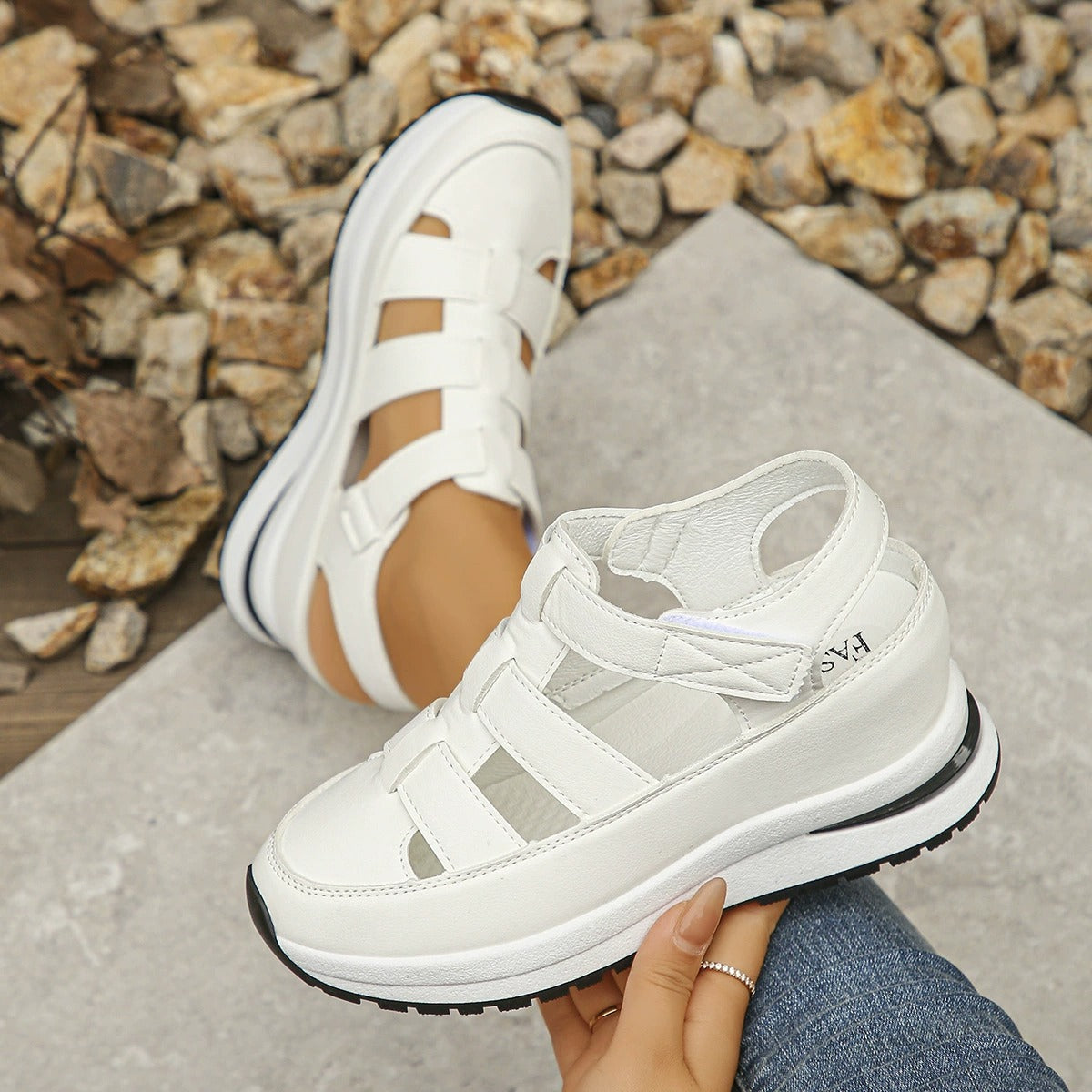 OwenGrid Women's Hollow Leather Breathable Wedge Sandals