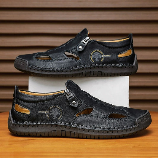 Men's Outdoor Leather Side zipper Closed Toe Beach Shoes