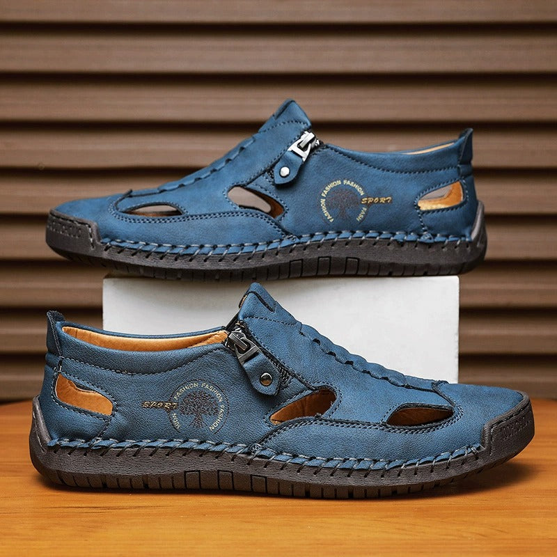 Men's Outdoor Leather Side zipper Closed Toe Beach Shoes