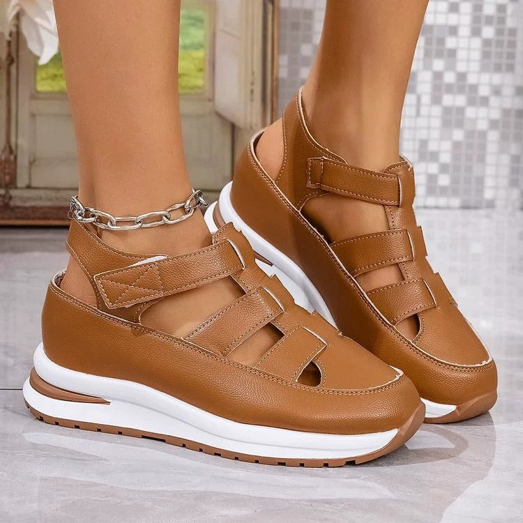 OwenGrid Women's Hollow Leather Breathable Wedge Sandals
