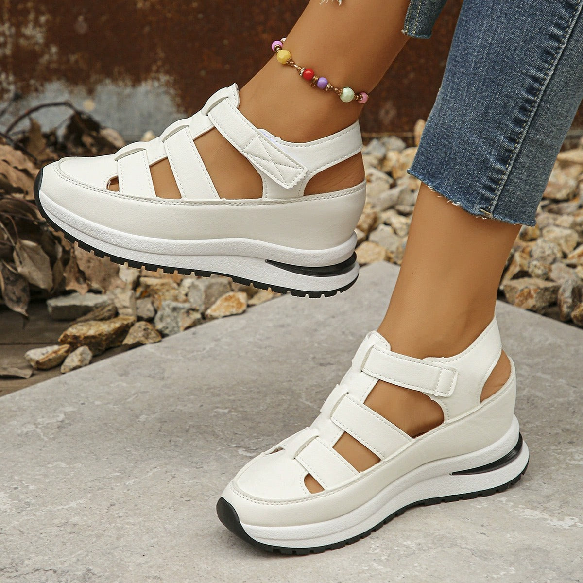 OwenGrid Women's Hollow Leather Breathable Wedge Sandals
