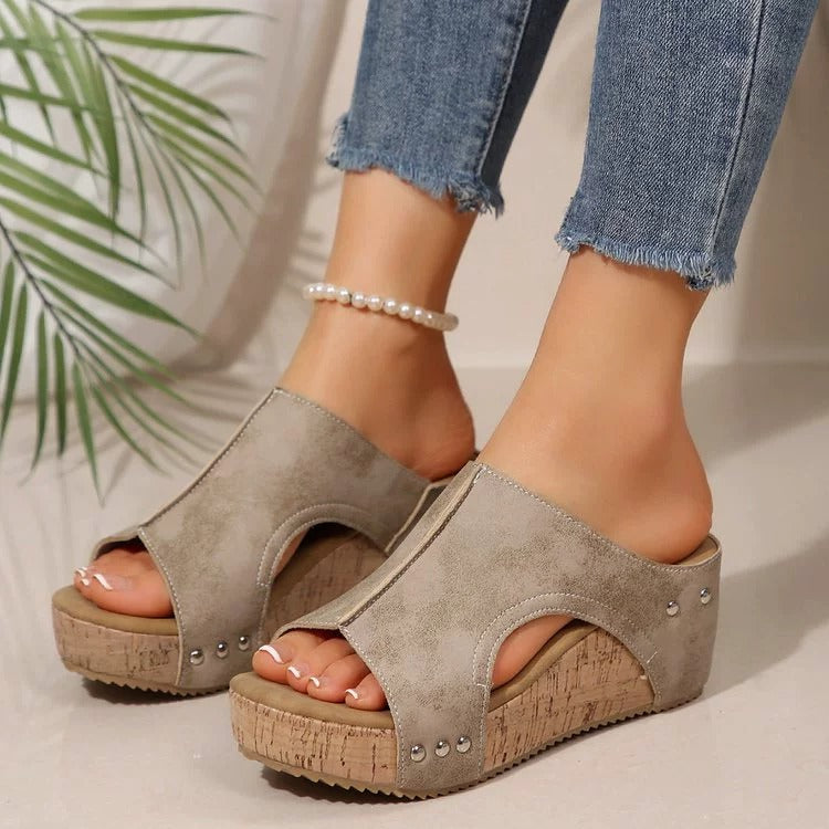 Women's Genuine Leather Vintage Wedge Sandals