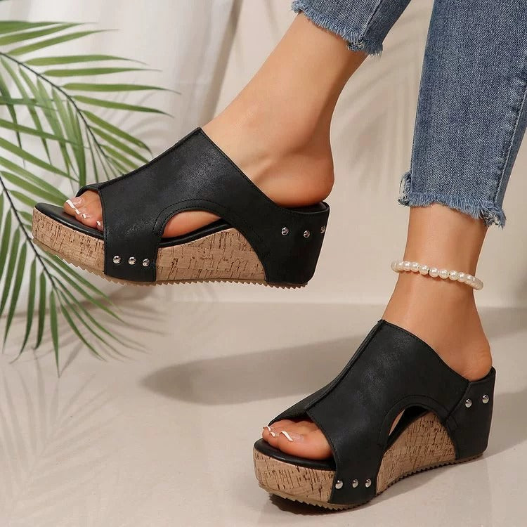 Women's Genuine Leather Vintage Wedge Sandals