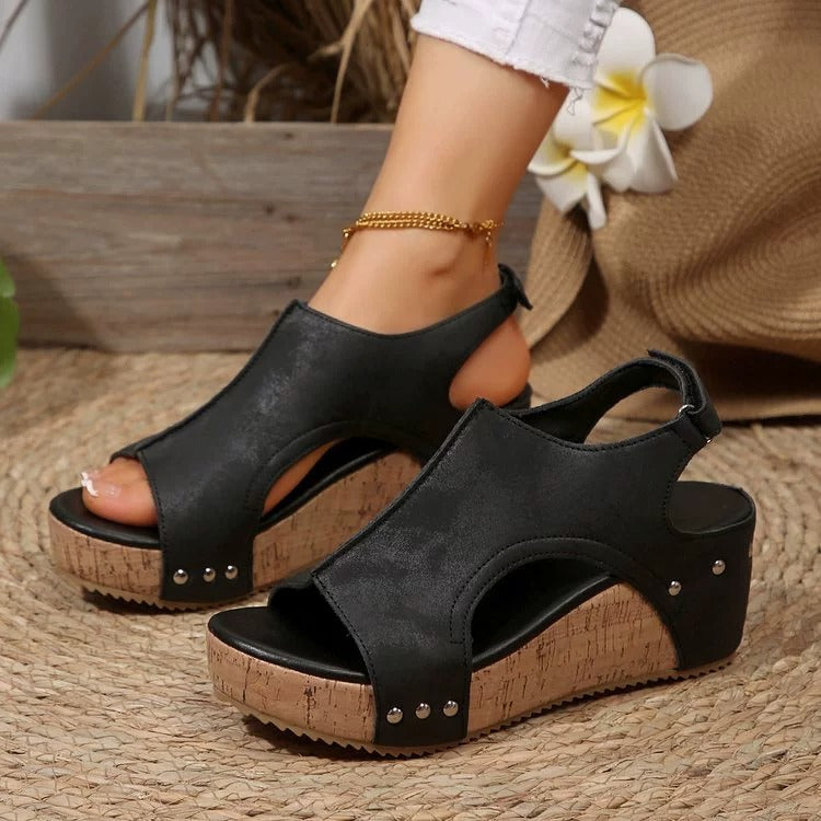Women's Genuine Leather Vintage Wedge Sandals