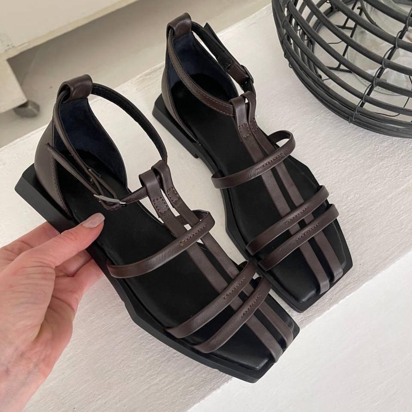 Women's Simple Square-soled Ankle Strap Flat Sandals