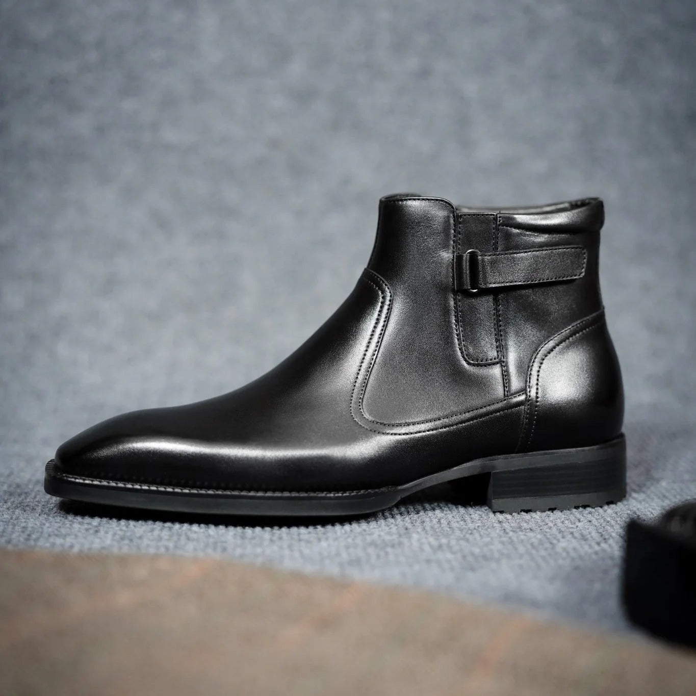 OwenGrid Men's Black Zipper Premium Full-Grain Leather Chelsea Boots