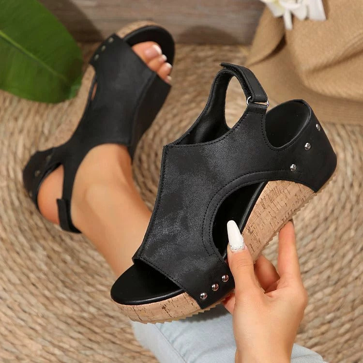 Women's Genuine Leather Vintage Wedge Sandals