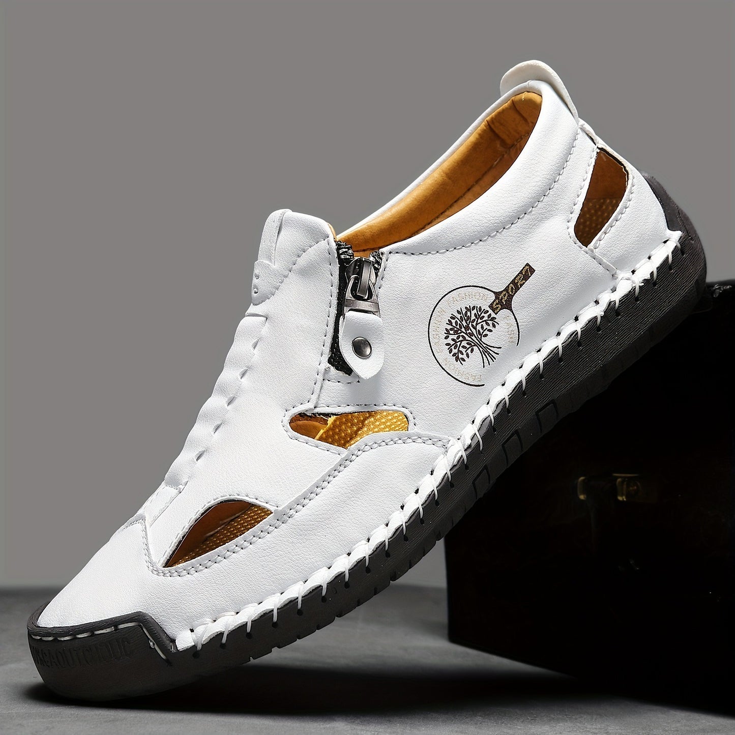 Men's Outdoor Leather Side zipper Closed Toe Beach Shoes