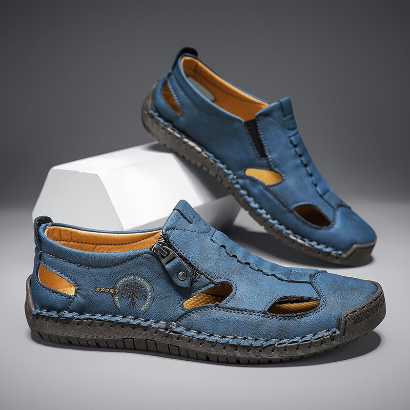 Men's Outdoor Leather Side zipper Closed Toe Beach Shoes