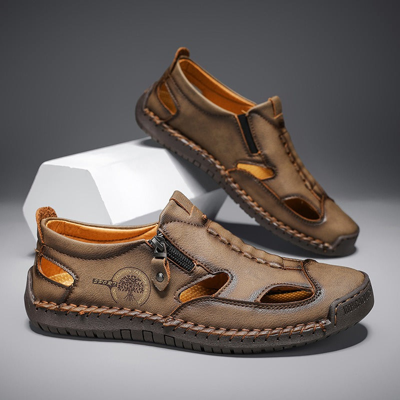 Men's Outdoor Leather Side zipper Closed Toe Beach Shoes