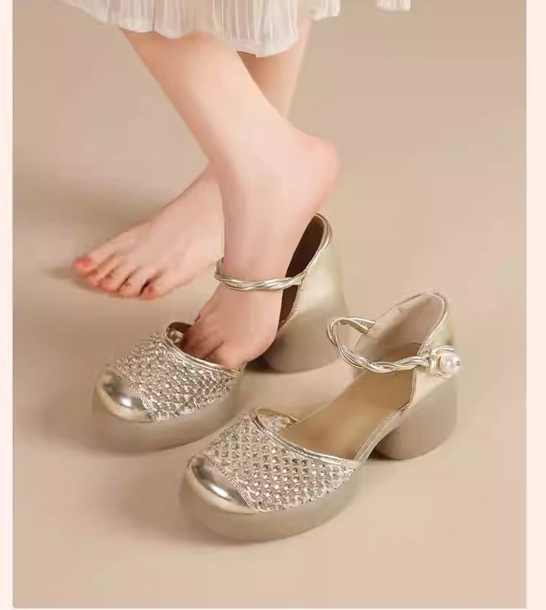 Women's Rhinestone Hollow Closed Toe Sandals