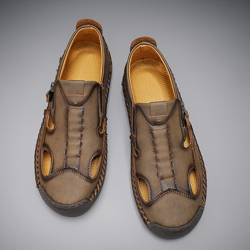 Men's Outdoor Leather Side zipper Closed Toe Beach Shoes